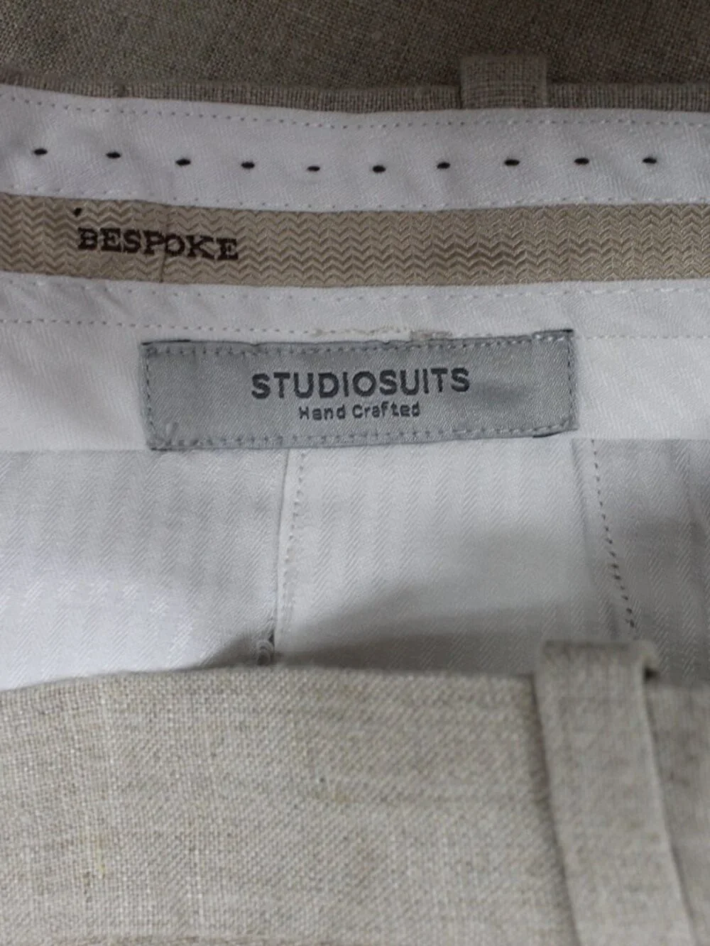Sz 38W x 29L | 100% LINEN BESPOKE STUDIO SUITES REGULAR FIT PANTS KHAKI